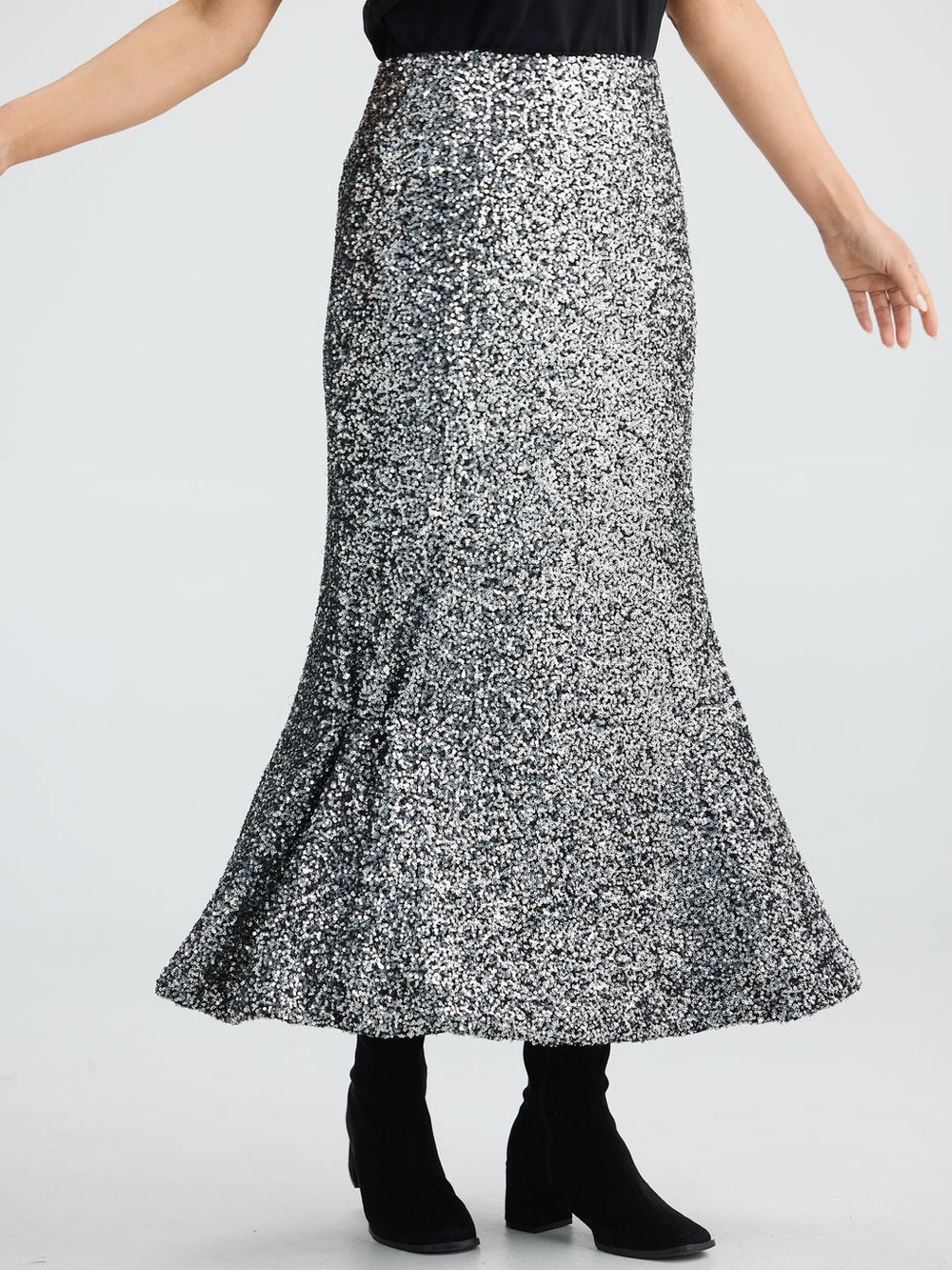 Brave + True Ritz Sequin Maxi Skirt Silver XS NWT Mermaid Sparkly